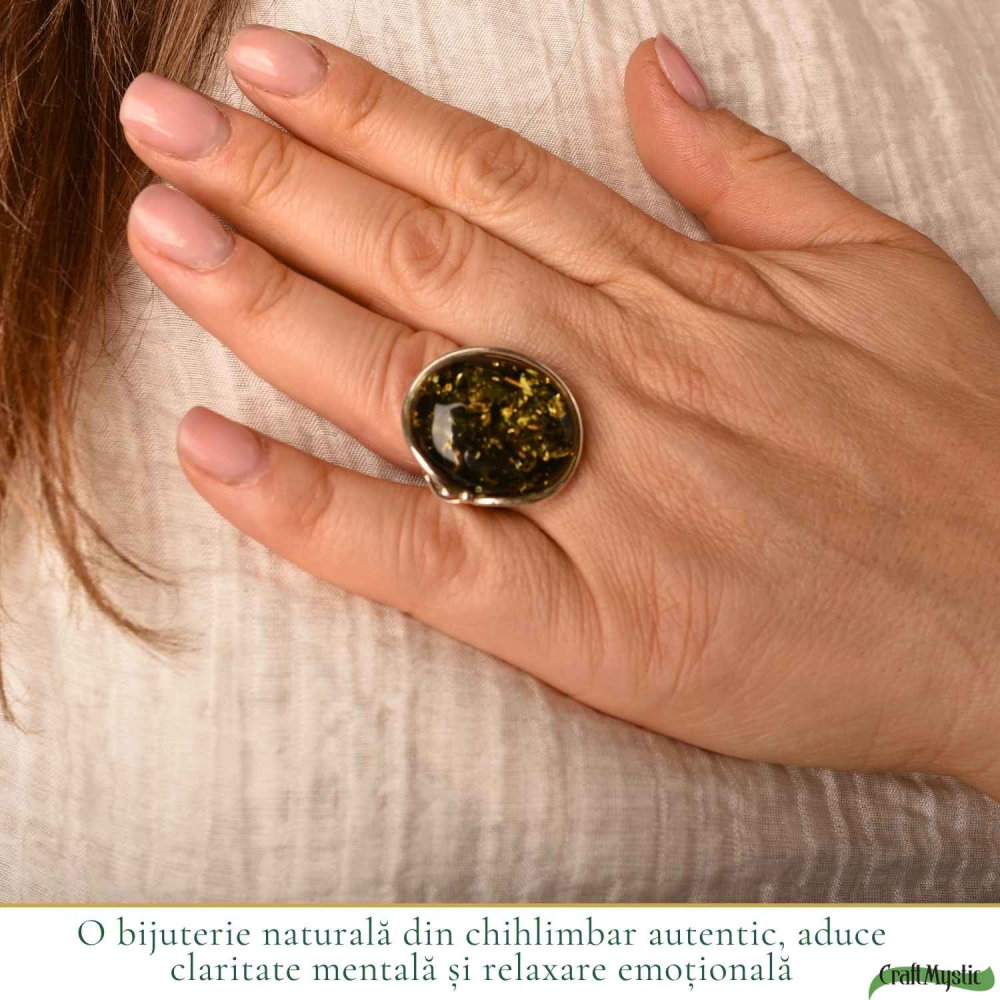 Inel Argint 925 cu Chihlimbar Verde Oval – Eleganta Naturala si Energie Feminina [2]