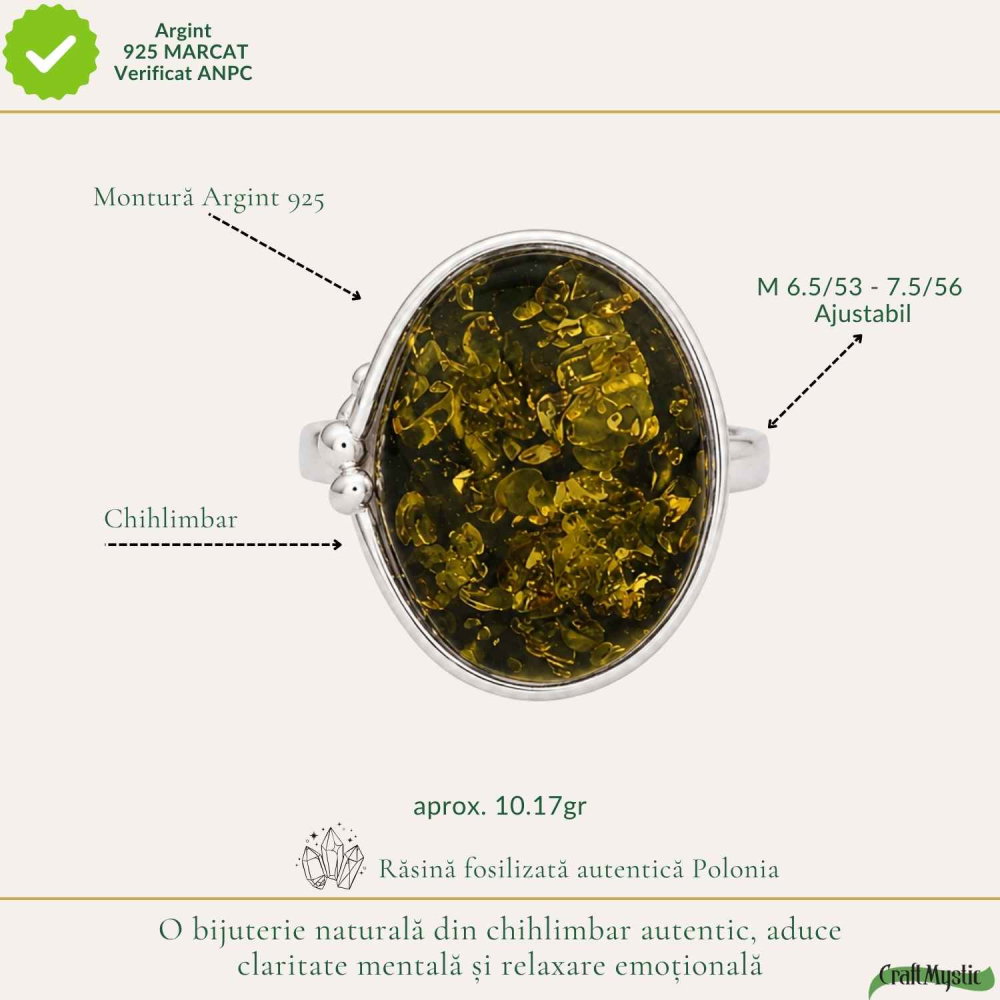 Inel Argint 925 cu Chihlimbar Verde Oval – Eleganta Naturala si Energie Feminina [4]