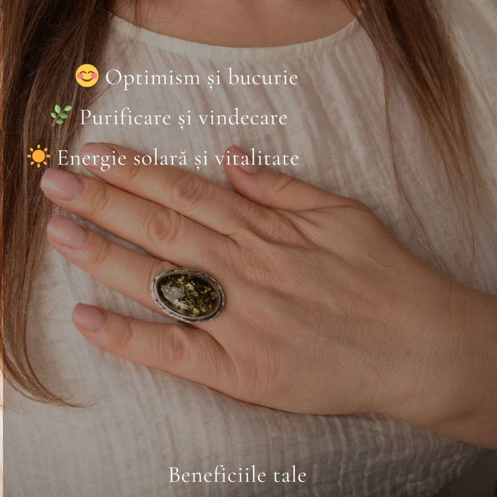Inel Argint 925 cu Chihlimbar Verde Oval – Energie Naturala si Eleganta Statement [3]