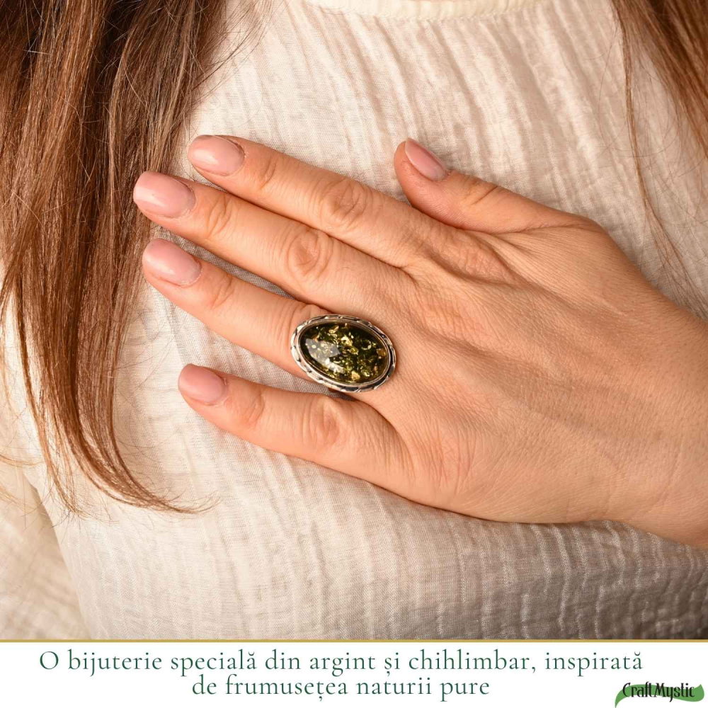 Inel Argint 925 cu Chihlimbar Verde Oval – Energie Naturala si Eleganta Statement [2]