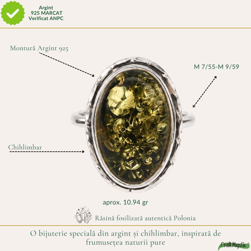 Inel Argint 925 cu Chihlimbar Verde Oval – Energie Naturala si Eleganta Statement [4]