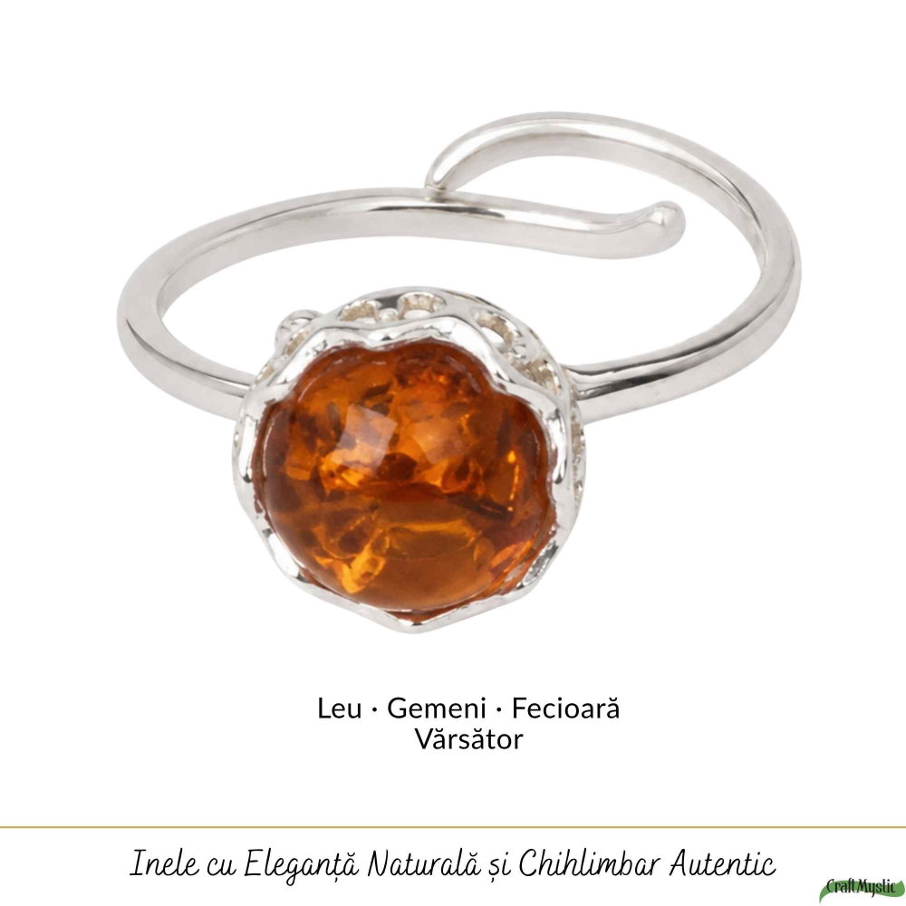 Inel Argint 925 cu Chihlimbar Coniac Rotund – Energie Calda si Eleganta Naturala [5]