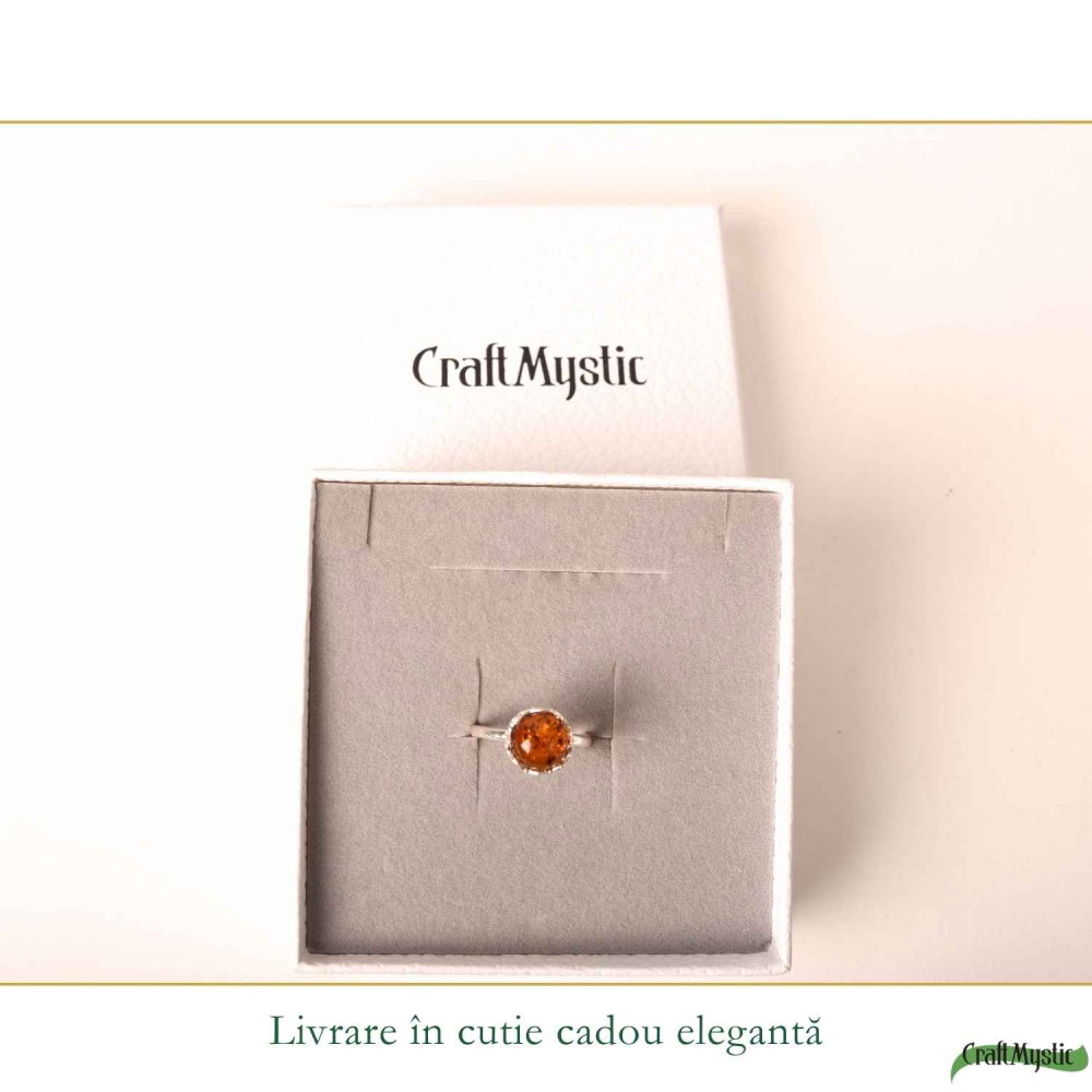 Inel Argint 925 cu Chihlimbar Coniac Rotund – Energie Calda si Eleganta Naturala [6]