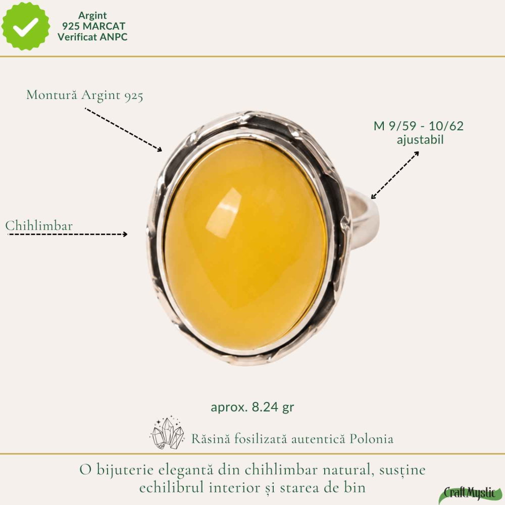 Inel Argint 925 cu Chihlimbar Galben Oval – Caldura si Eleganta Naturala [4]