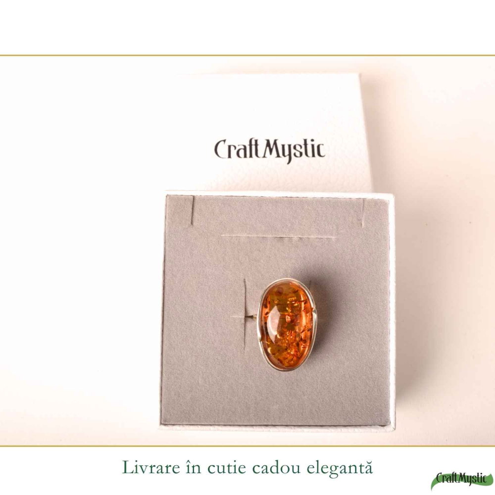 Inel Argint 925 cu Chihlimbar Coniac Oval – Eleganta Calda si Rafinament Natural [6]