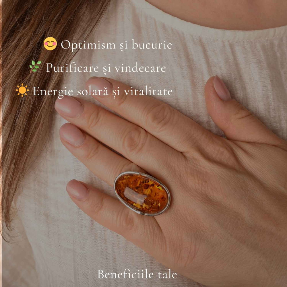 Inel Argint 925 cu Chihlimbar Coniac Oval – Eleganta Calda si Rafinament Natural [3]