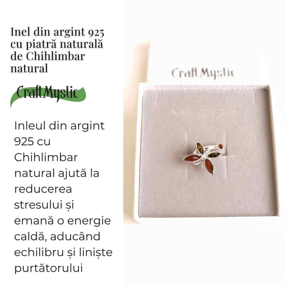 Inel Argint 925 cu Chihlimbar Natural in Forma de Fluture ajustabil – Renastere si Energie Solara [3]