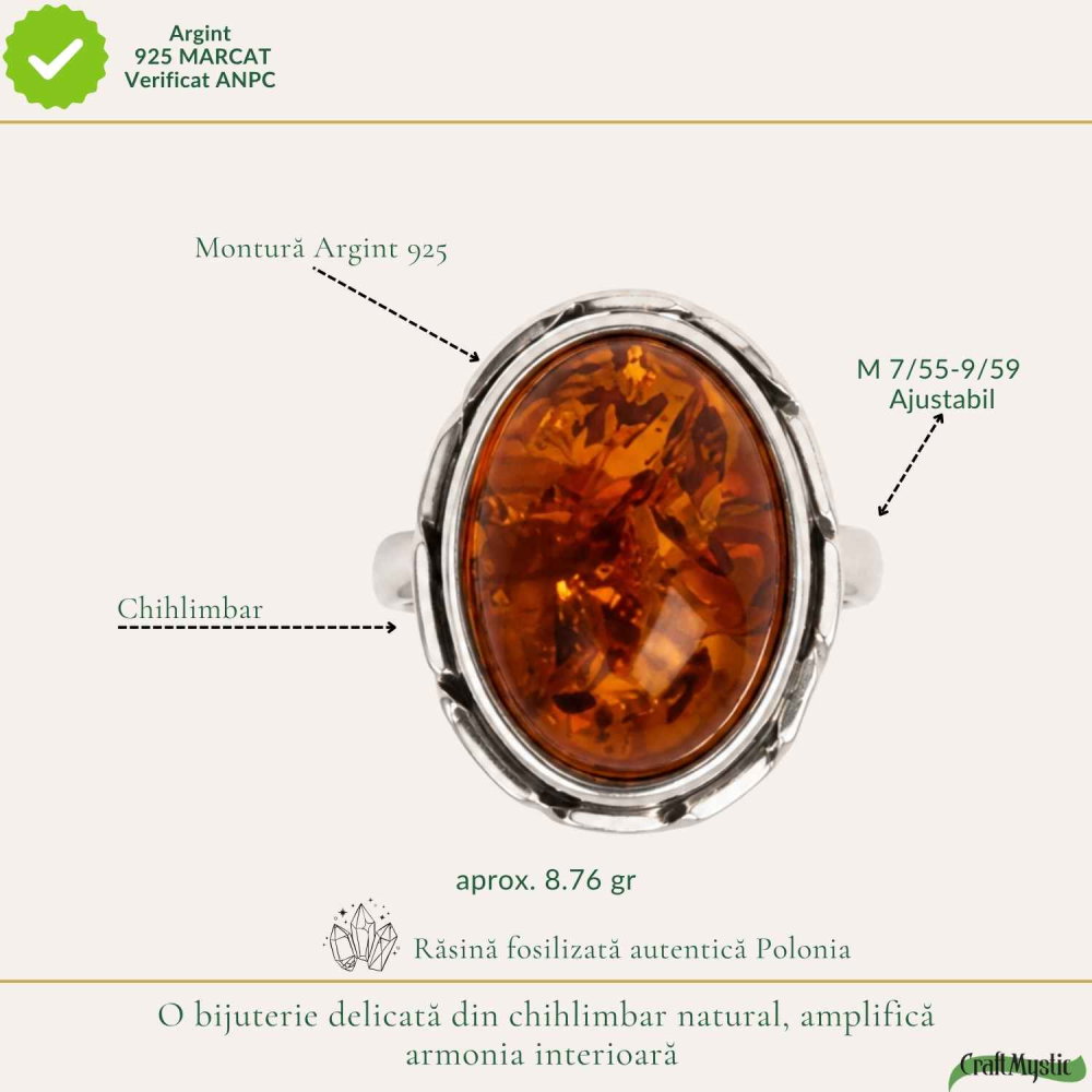 Inel Argint 925 cu Chihlimbar Coniac Oval – Eleganta Calda si Energie Naturala [4]