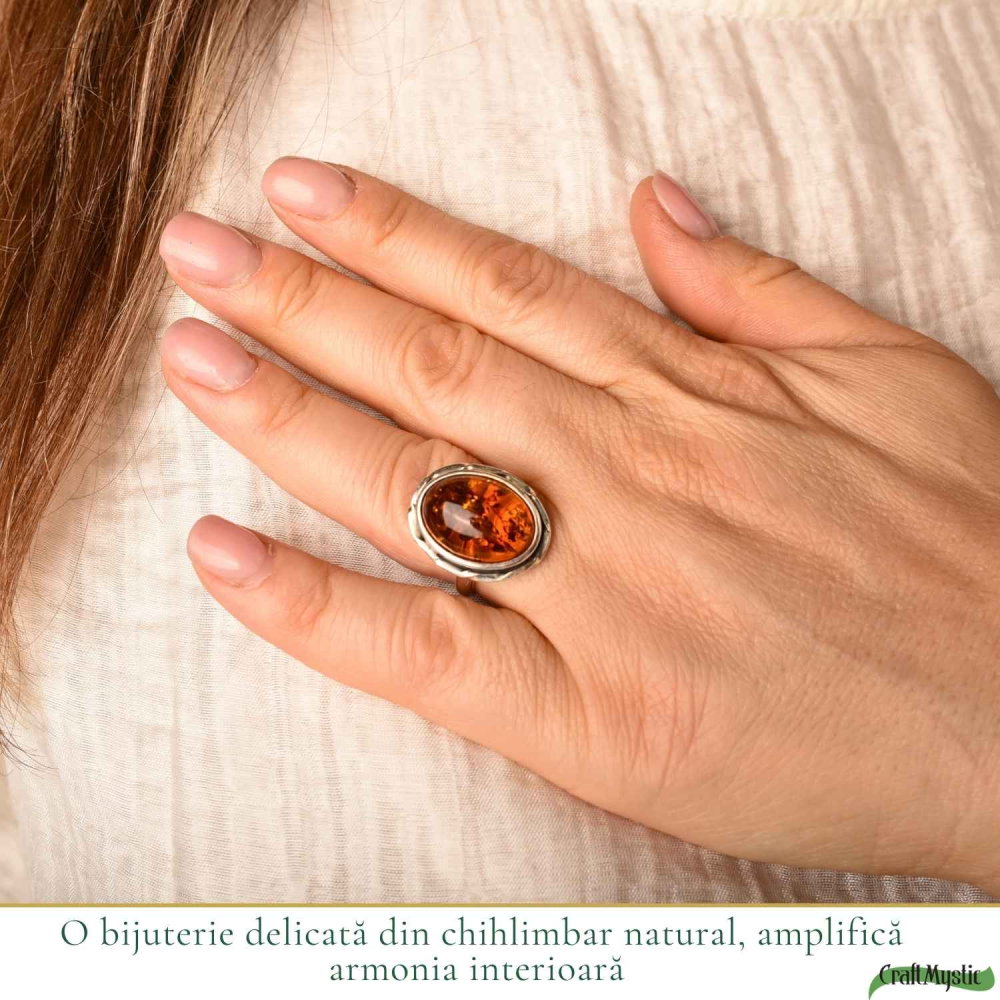 Inel Argint 925 cu Chihlimbar Coniac Oval – Eleganta Calda si Energie Naturala [2]