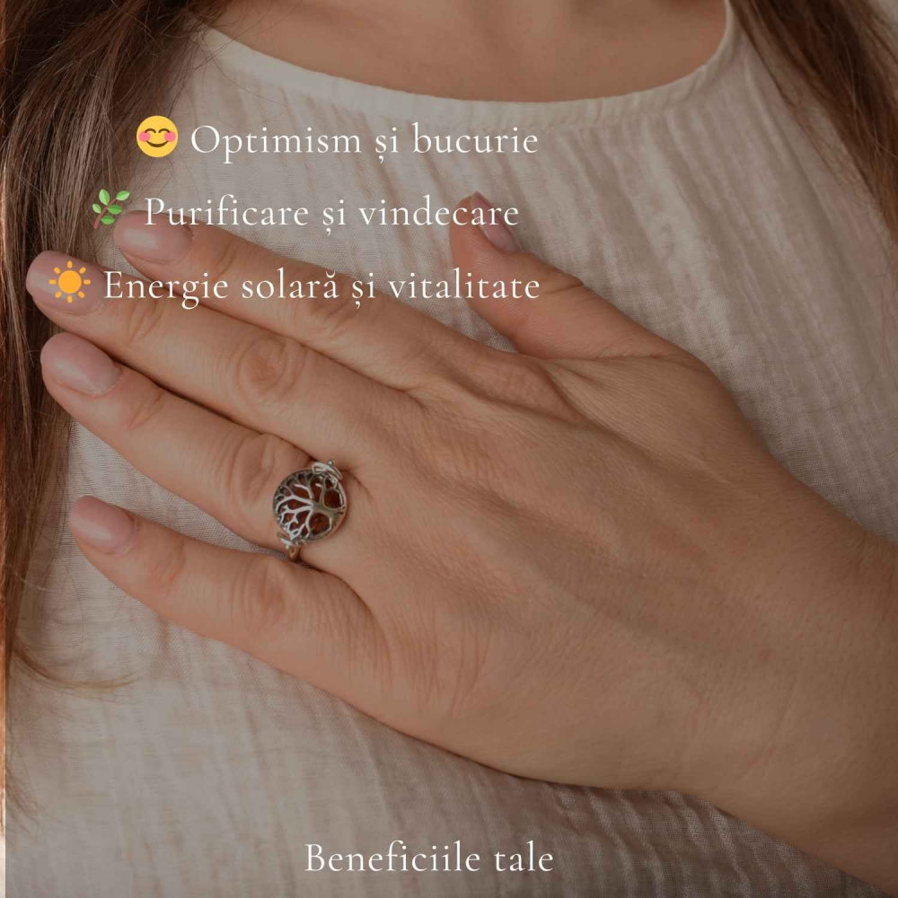 Inel Argint 925 cu Chihlimbar Coniac si Arborele Vietii – Echilibrusi Energie Calda [4]