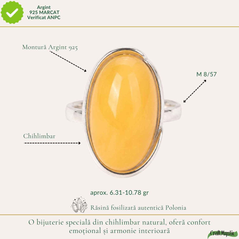 Inel Argint 925 cu Chihlimbar Galben Oval – Eleganta Calda si Energie Pozitiva [4]