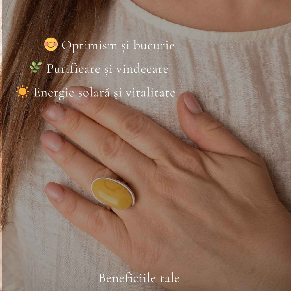 Inel Argint 925 cu Chihlimbar Galben Oval – Eleganta Calda si Energie Pozitiva [3]