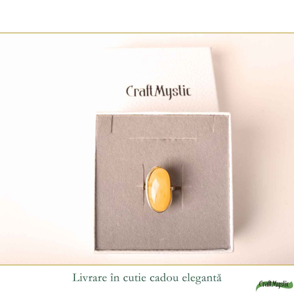 Inel Argint 925 cu Chihlimbar Galben Oval – Eleganta Calda si Energie Pozitiva [6]