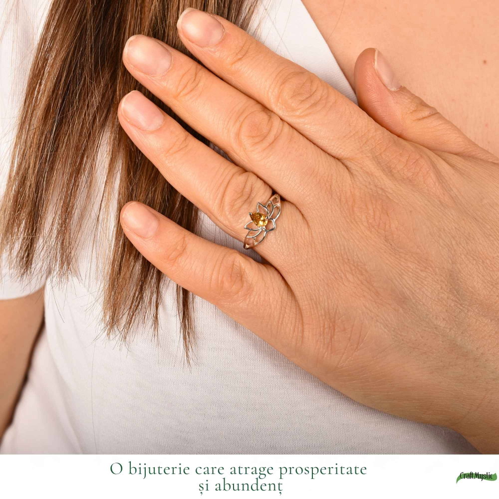 Inel argint 925 cu Citrin floare de lotus – prosperitate si energie pozitiva [2]