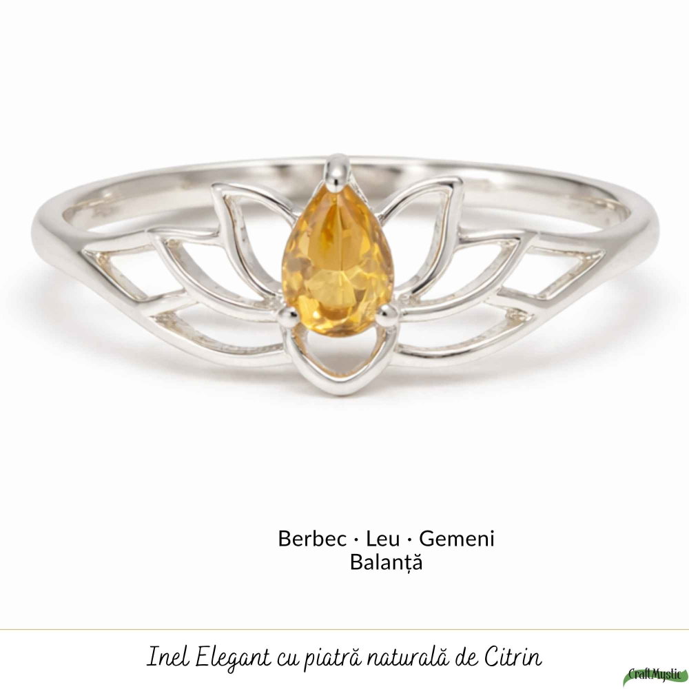 Inel argint 925 cu Citrin floare de lotus – prosperitate si energie pozitiva [5]