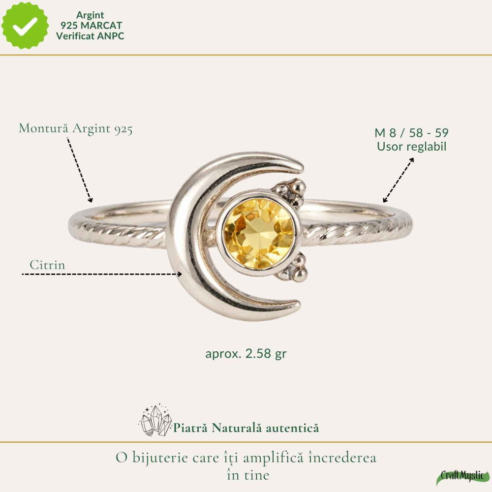 Inel argint 925 cu Citrin semiluna si soare – energie si echilibru interior [4]