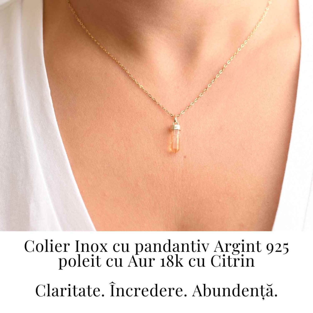 Colier Citrin Turnulet montura argint 925 placat cu aur de18k – Claritate Mentala si Energie Pozitiva [2]