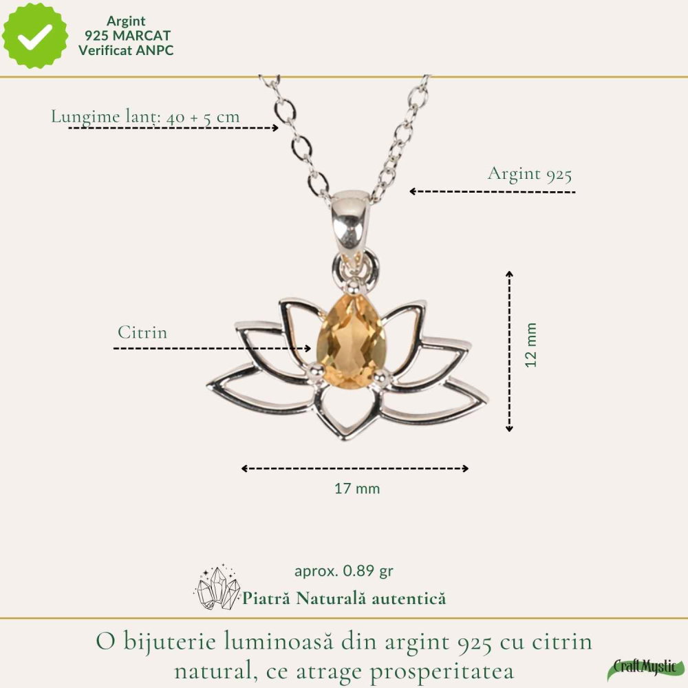 Colier citrin natural lotus argint 925 – energie, optimism si echilibru [4]