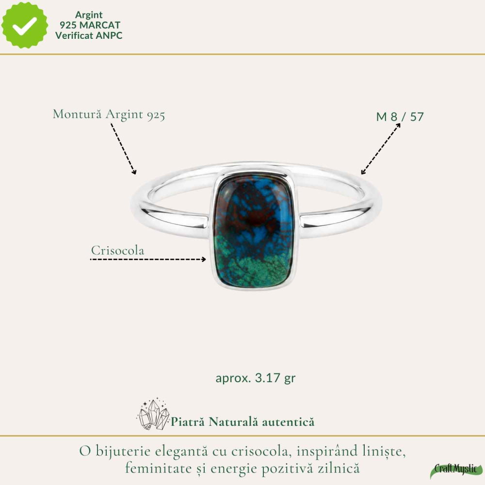 Inel Argint 925 cu Crisocola Dreptunghi – Echilibru si Eleganta Naturala [4]