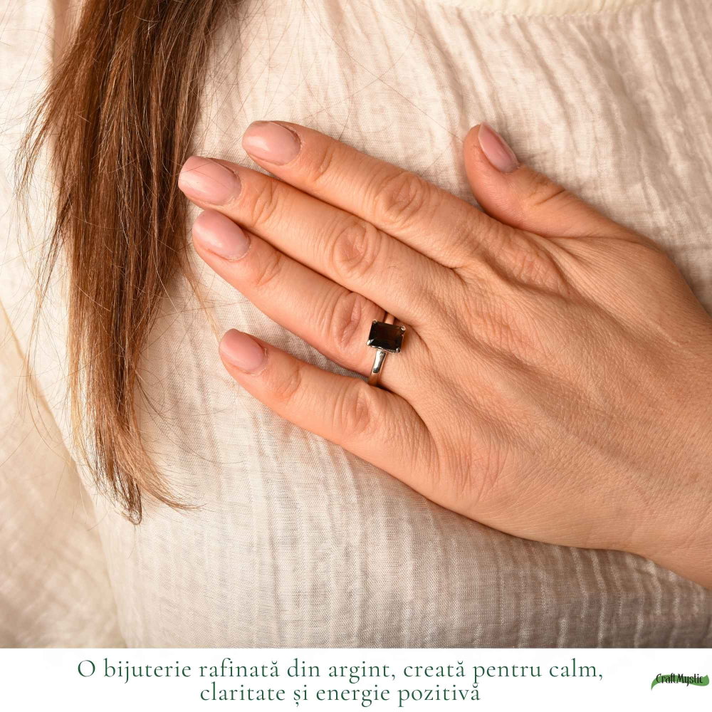 Inel Argint 925 cu Cuart Fumuriu Fatetat Dreptunghi – Protectie si Stabilitate [2]