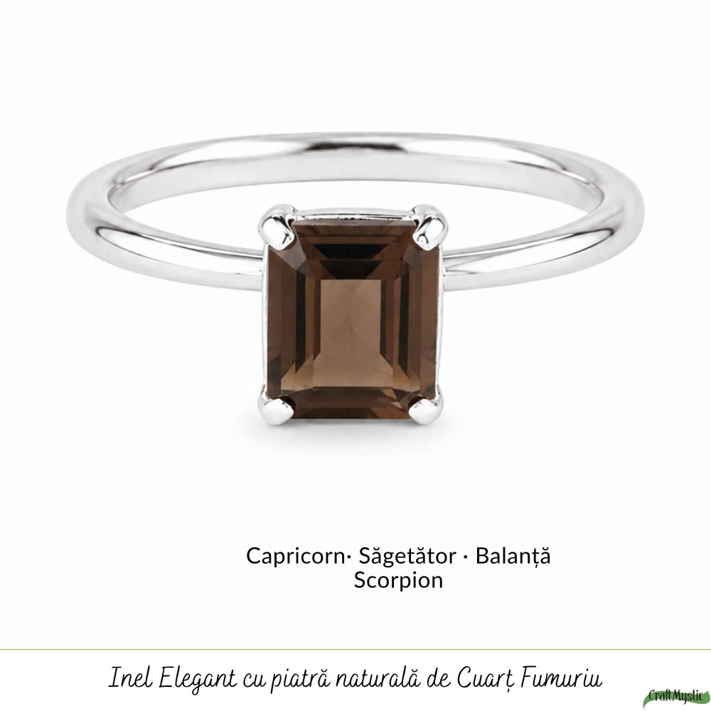 Inel Argint 925 cu Cuart Fumuriu Fatetat Dreptunghi – Protectie si Stabilitate [5]