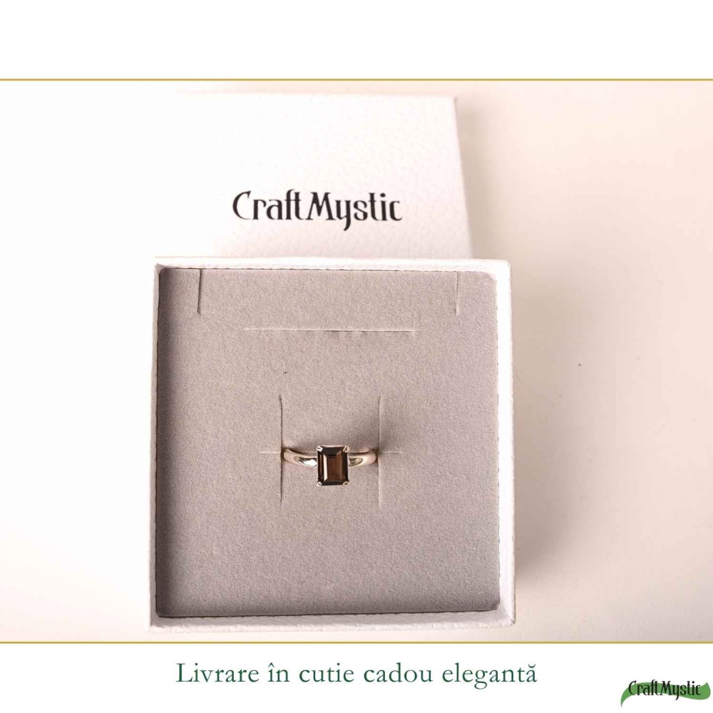 Inel Argint 925 cu Cuart Fumuriu Fatetat Dreptunghi – Protectie si Stabilitate [6]