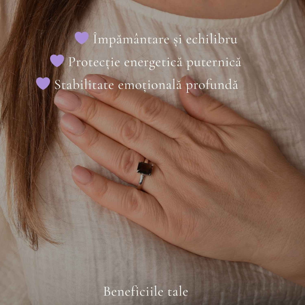 Inel Argint 925 cu Cuart Fumuriu Fatetat Dreptunghi – Protectie si Stabilitate [3]