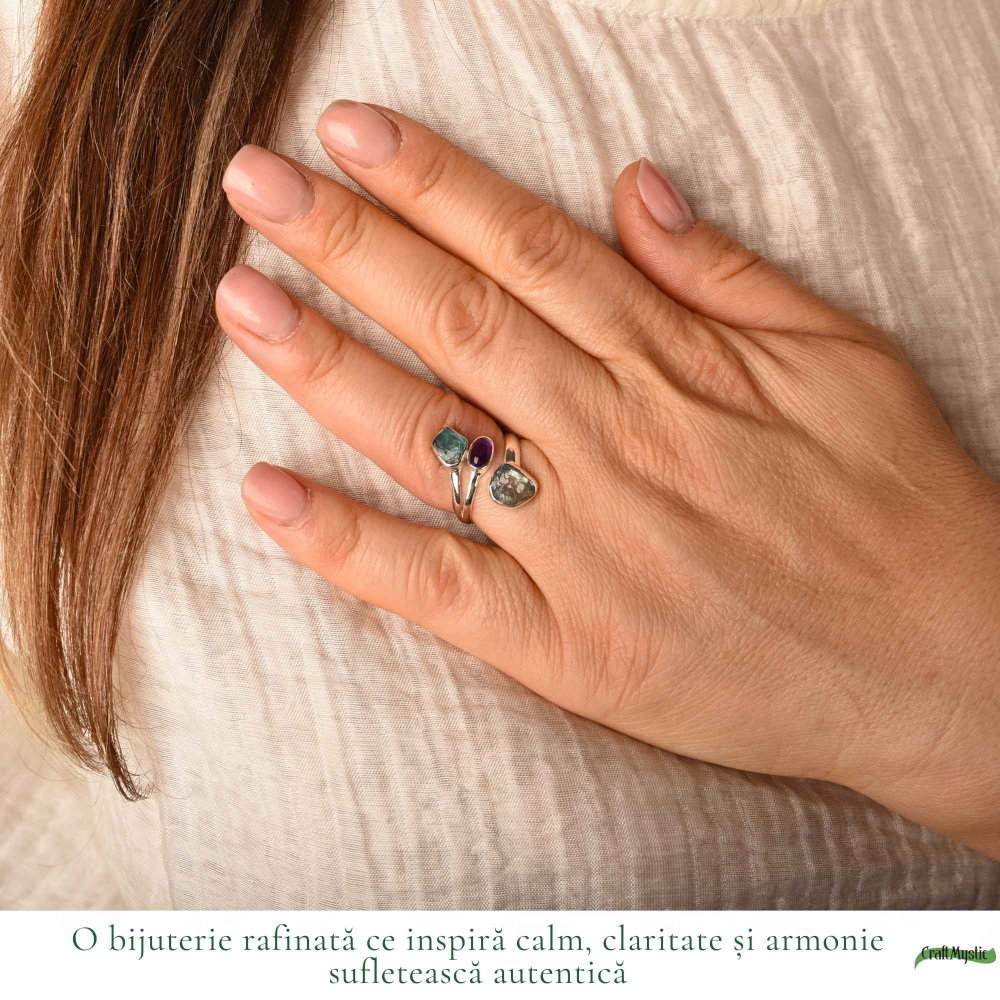Inel Argint 925 cu Acvamarin, Ametist si Apatit Albastru – Claritate si Calm [2]