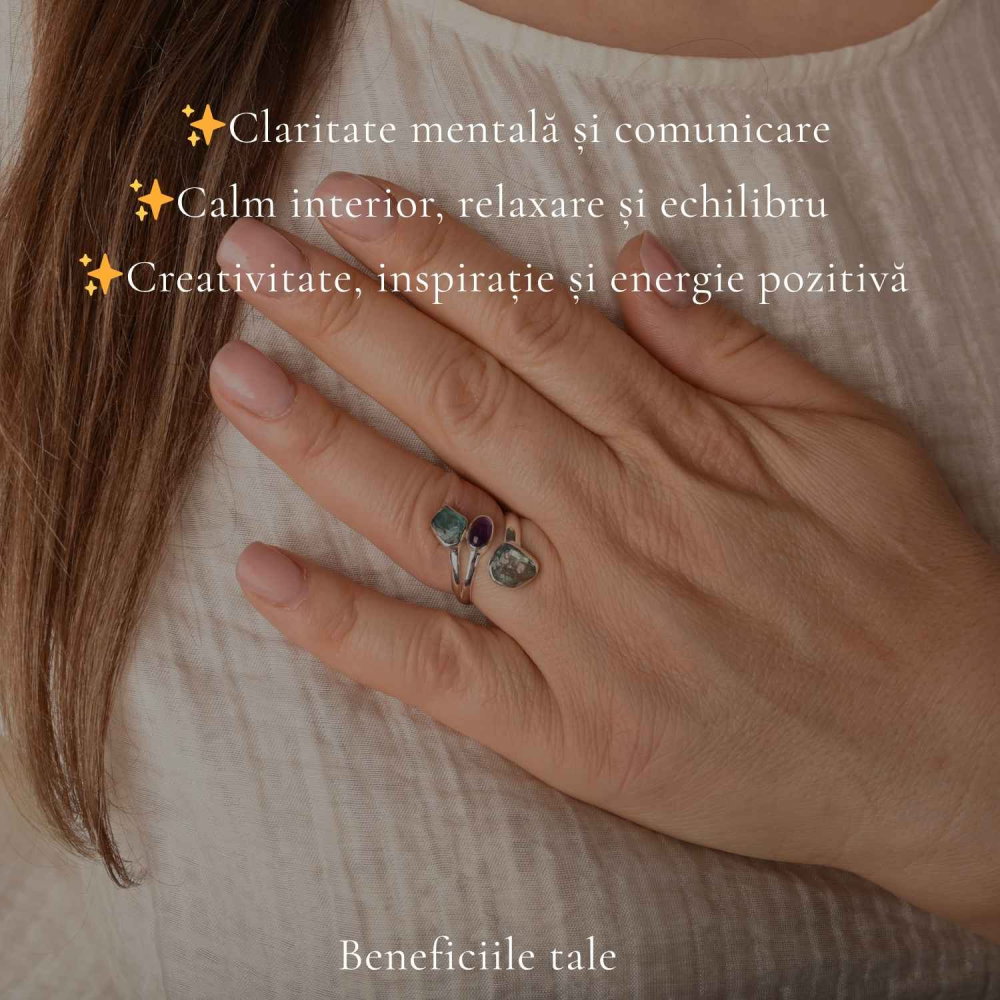 Inel Argint 925 cu Acvamarin, Ametist si Apatit Albastru – Claritate si Calm [3]