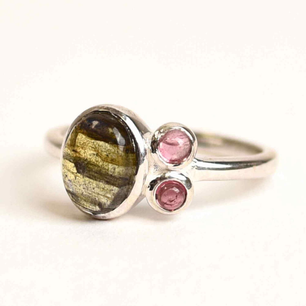 Inel argint 925 cu Labradorit si Turmalina Roz – Armonie si Echilibru Emotional [7]