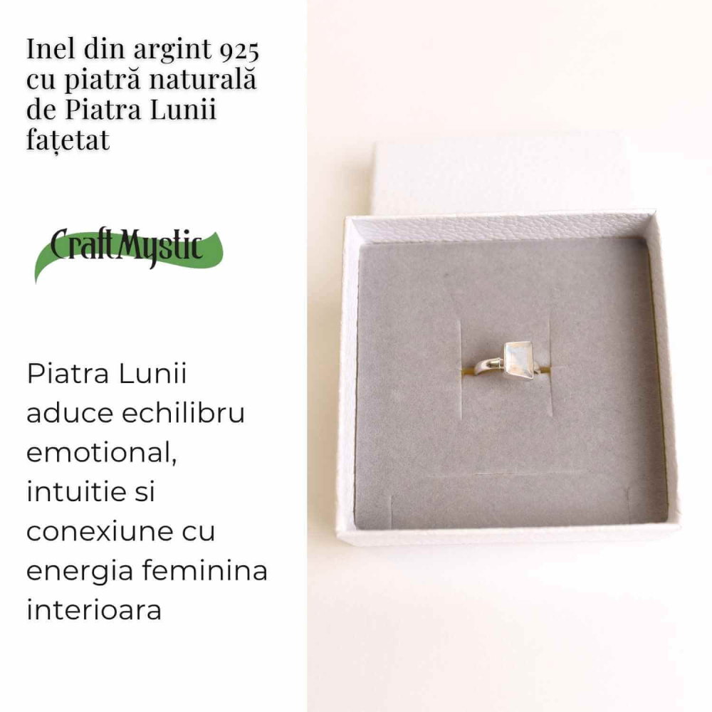 Inel Argint 925 cu Piatra Lunii Fatetata Patrata – Echilibru Emotional si Lumina Interioara [3]