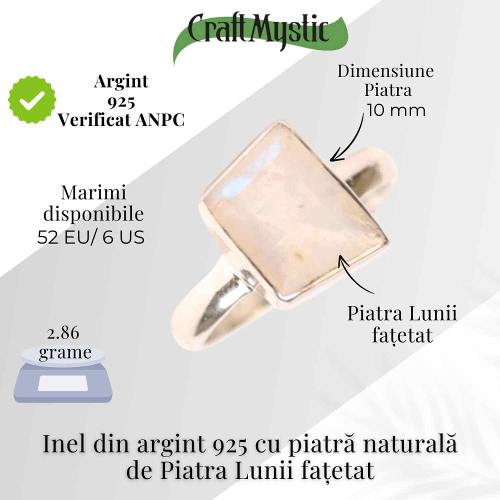 Inel Argint 925 cu Piatra Lunii Fatetata Patrata – Echilibru Emotional si Lumina Interioara [5]