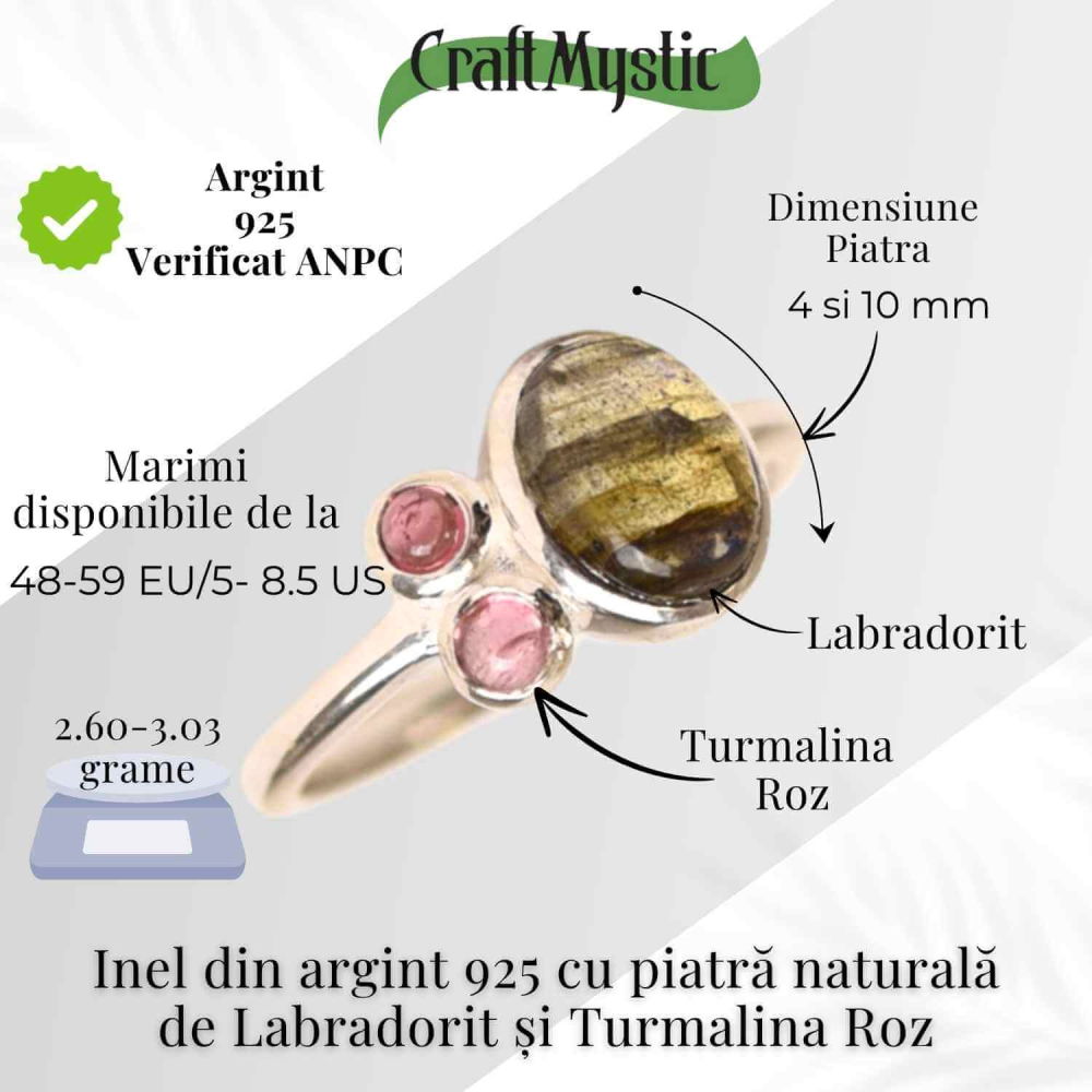 Inel argint 925 cu Labradorit si Turmalina Roz – Armonie si Echilibru Emotional [5]