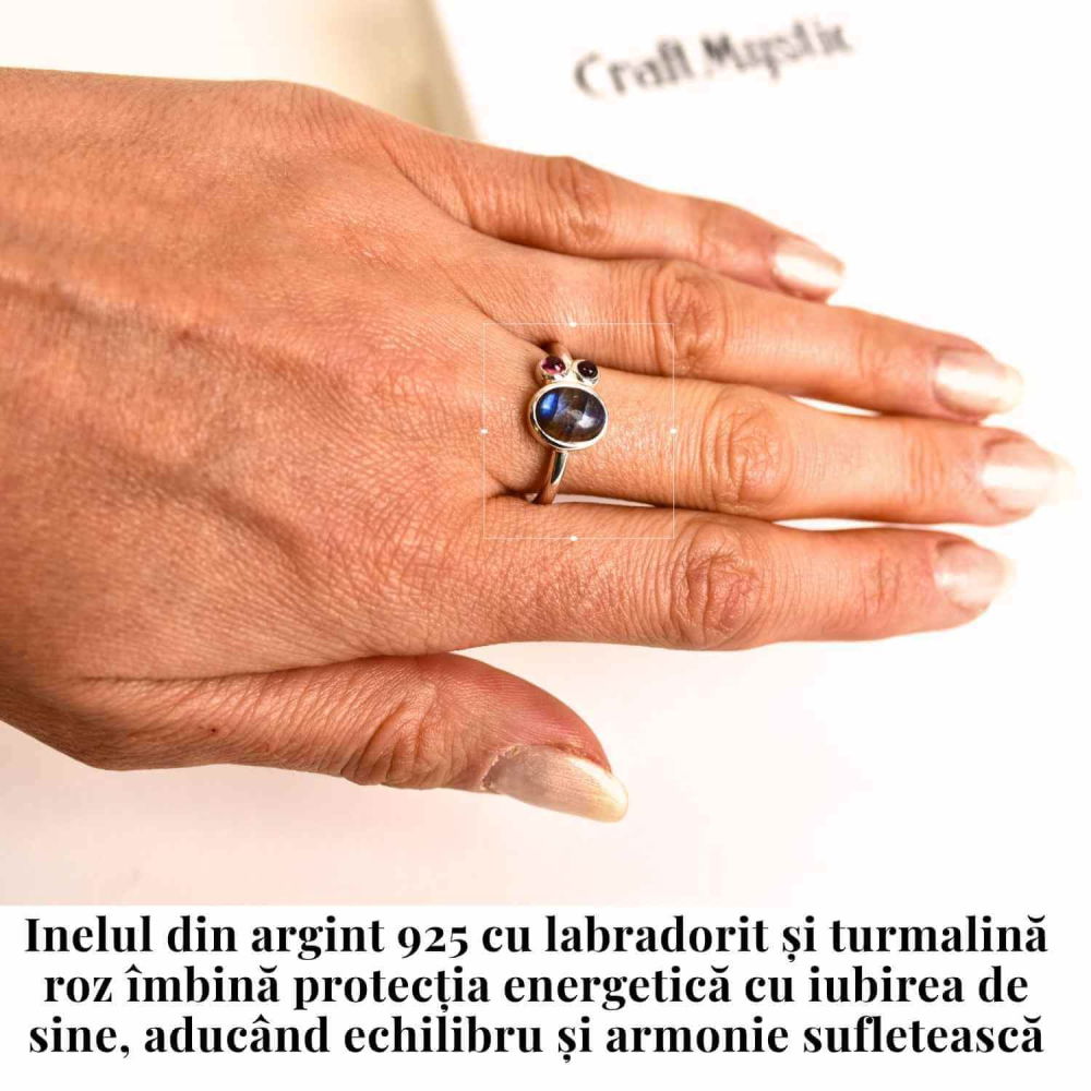 Inel argint 925 cu Labradorit si Turmalina Roz – Armonie si Echilibru Emotional [2]
