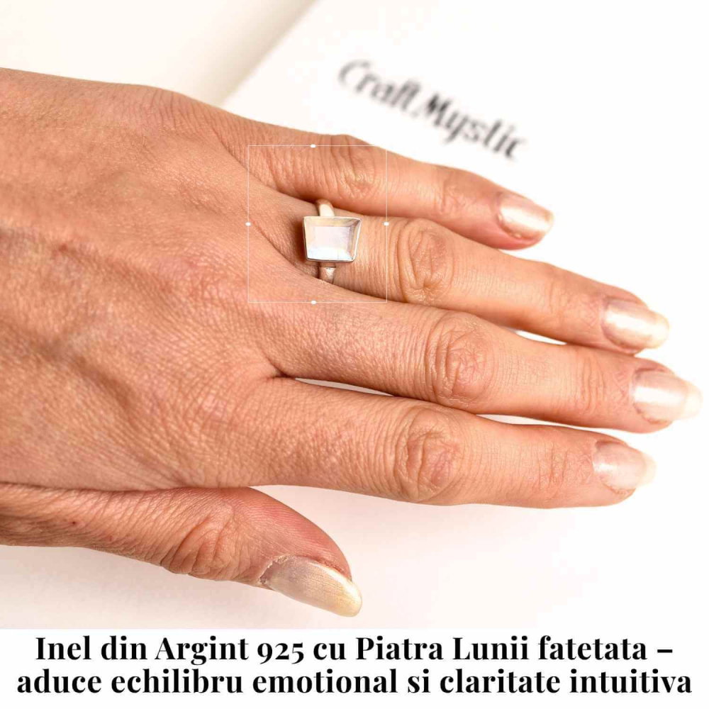 Inel Argint 925 cu Piatra Lunii Fatetata Patrata – Echilibru Emotional si Lumina Interioara [2]