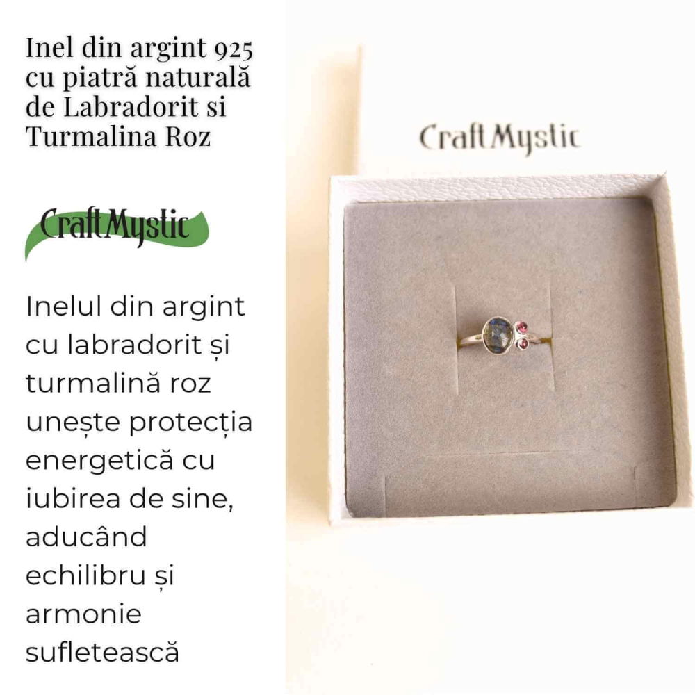 Inel argint 925 cu Labradorit si Turmalina Roz – Armonie si Echilibru Emotional [3]