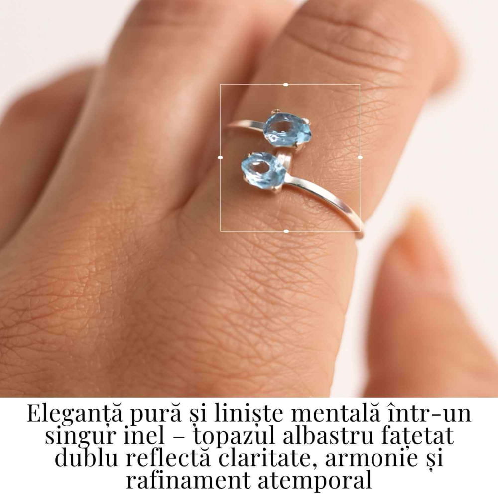 Inel Argint 925 cu dublu Topaz Albastru Fatetat - Claritate si Echilibru Emotional [2]
