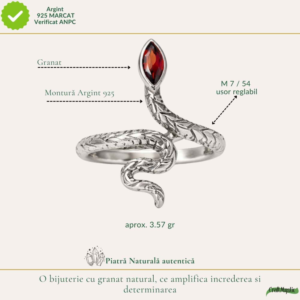 Inel Argint 925 cu Granat Sarpe – Protectie, Transformare si Putere [4]
