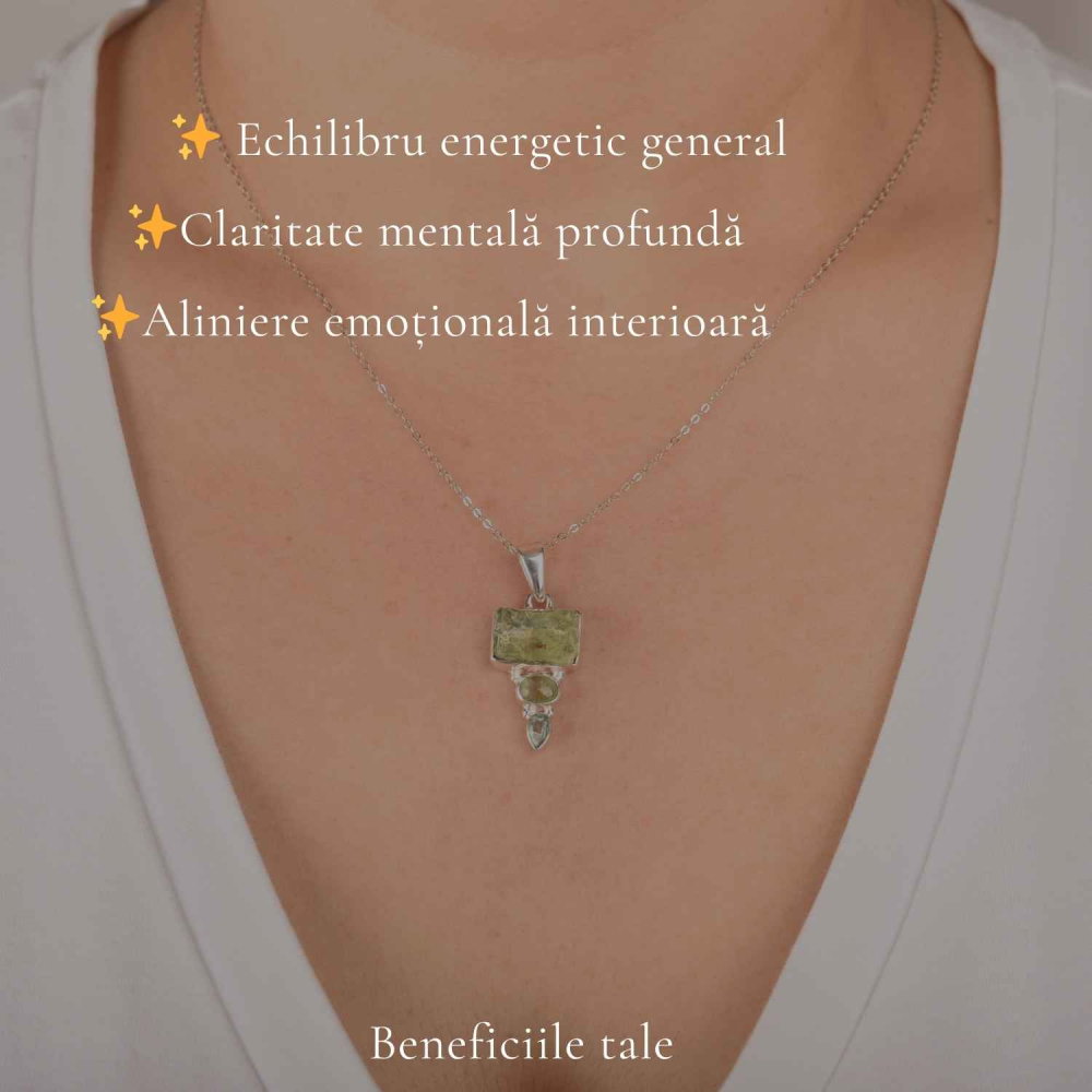 Colier Argint 925 cu Triplu Kianit Verde – Echilibru si Claritate Interioara [3]