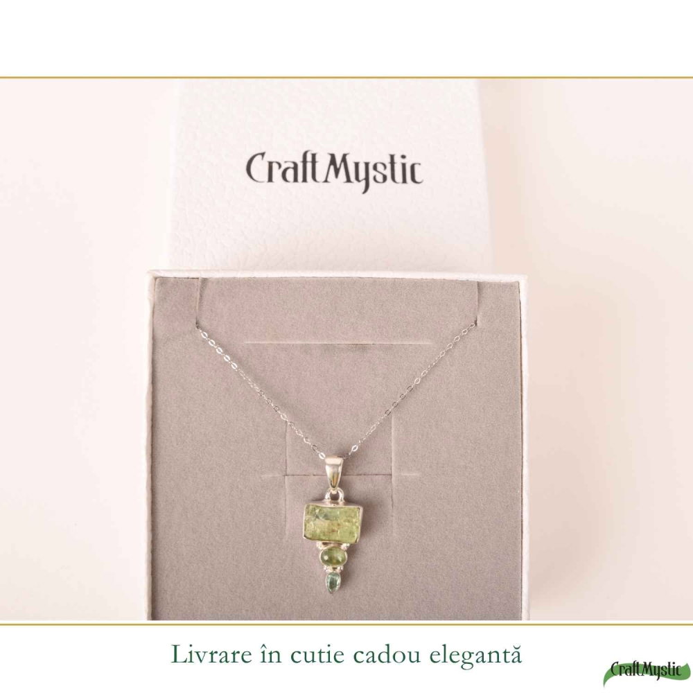 Colier Argint 925 cu Triplu Kianit Verde – Echilibru si Claritate Interioara [6]