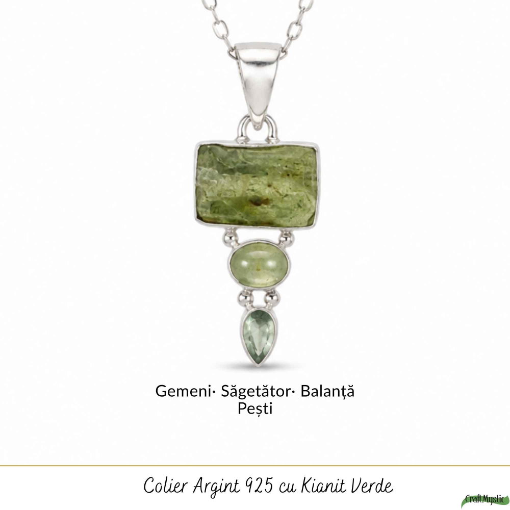 Colier Argint 925 cu Triplu Kianit Verde – Echilibru si Claritate Interioara [5]