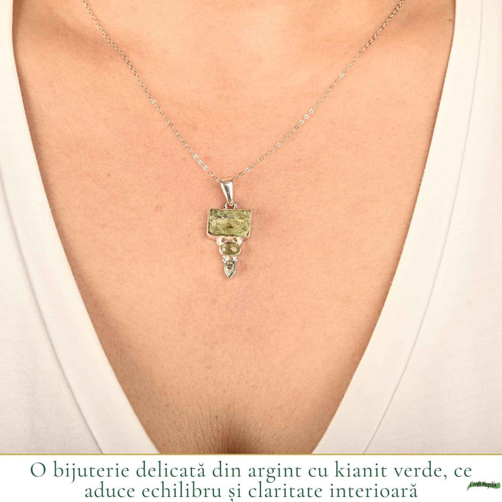 Colier Argint 925 cu Triplu Kianit Verde – Echilibru si Claritate Interioara [2]
