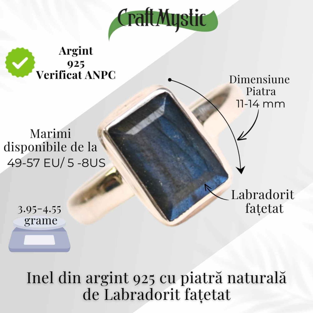Inel Argint 925 cu Labradorit fatetat  forma Dreptunghi – Claritate si Protectie [5]