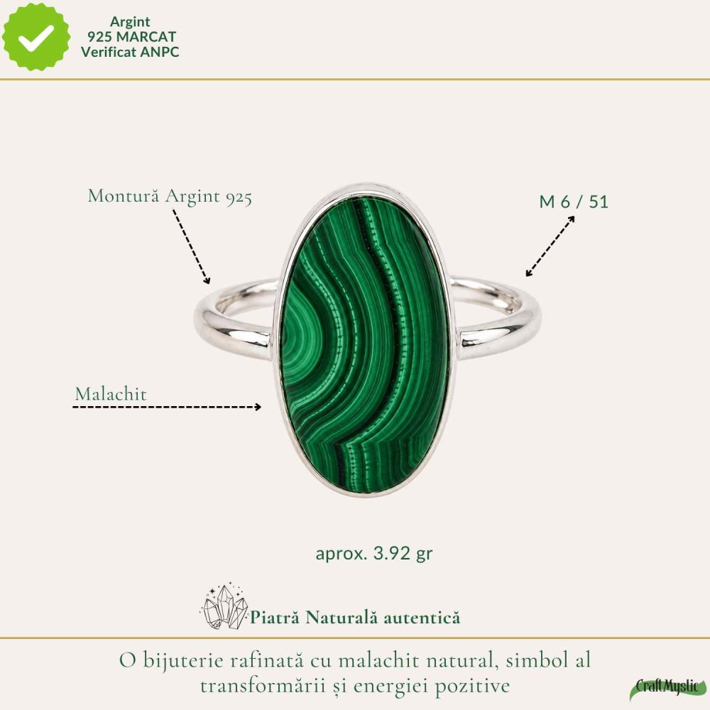 Inel Argint 925 cu Malachit Oval – Protectie si Echilibru Feminin [4]