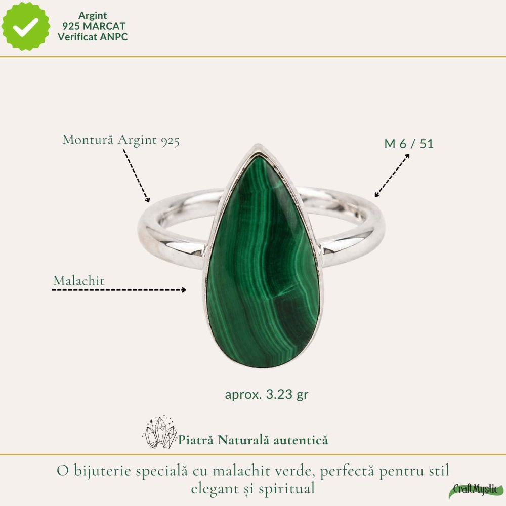 Inel Argint 925 cu Malachit Lacrima – Protectie si Feminitate Eleganta [4]