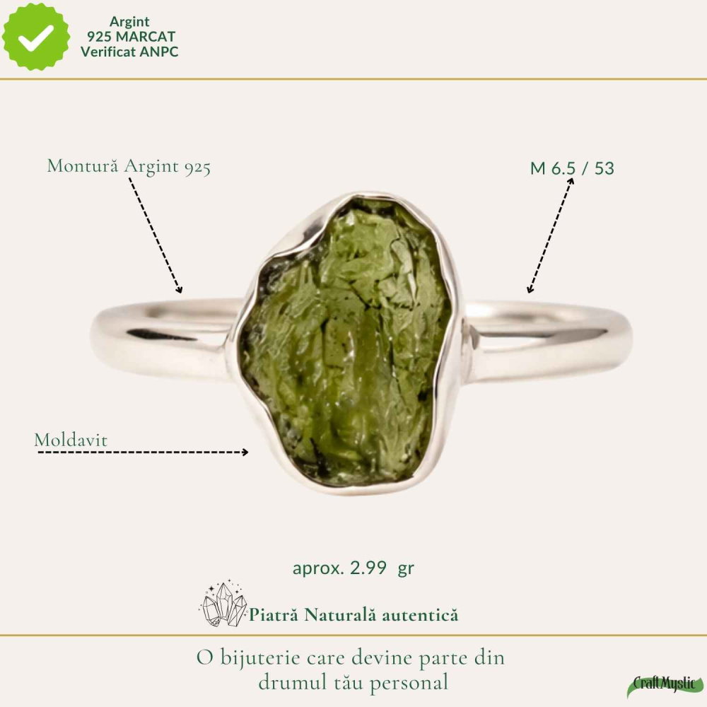 Inel Argint 925 cu Moldavit Natural Brut, M6.5/53 – Activare Chakre si Vindecare Energetica [4]