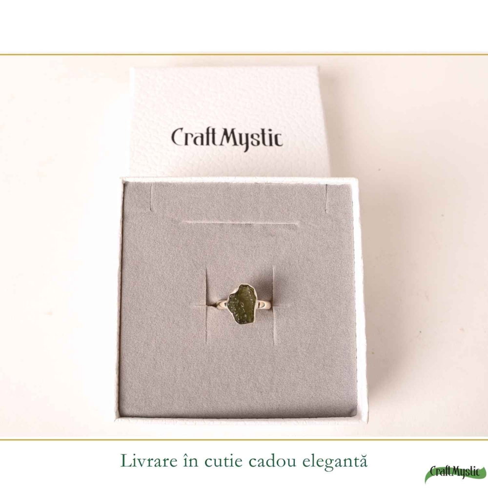 Inel Argint 925 cu Moldavit Natural Brut, M6.5/53 – Activare Chakre si Vindecare Energetica [6]