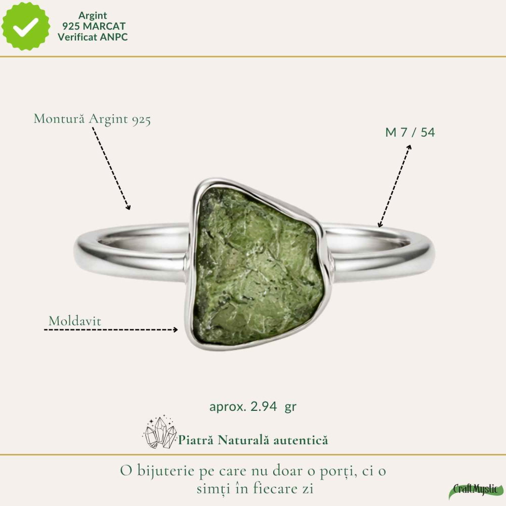 Inel din Argint 925 cu Moldavit Natural Brut, M7/54 – Energie Inalta si Aliniere Interioara [4]