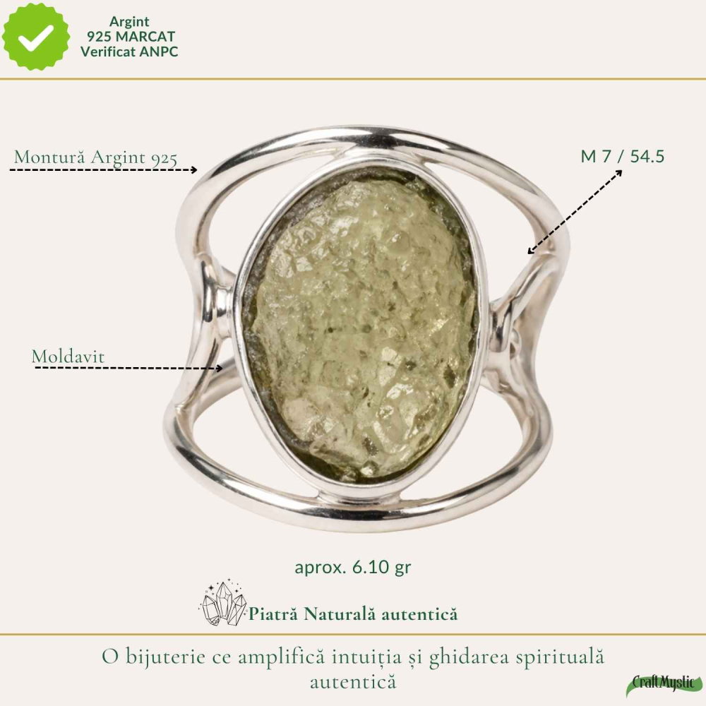 Inel Argint 925 cu Moldavit Brut Floare – Transformare si Energie [4]