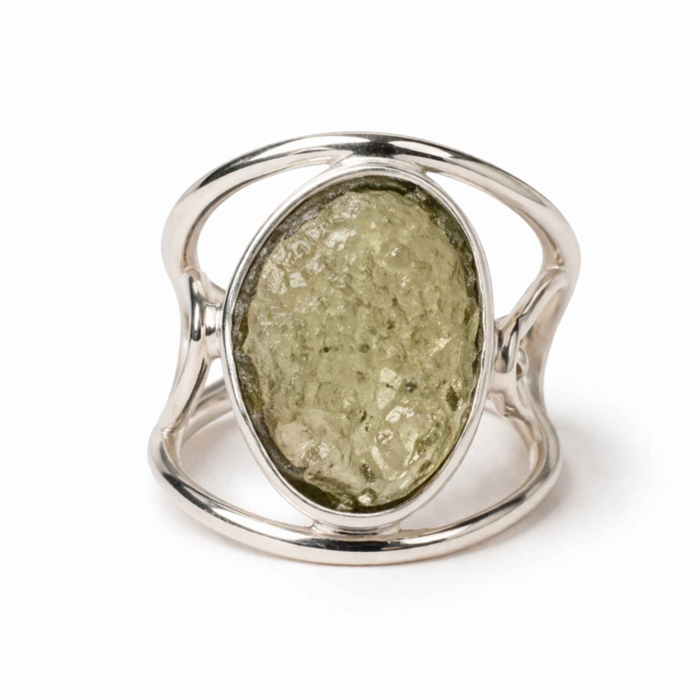 Inel Argint 925 cu Moldavit Brut Floare – Transformare si Energie [1]